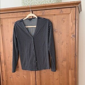 Ann Taylor Navy and White Striped Button Down cardigan